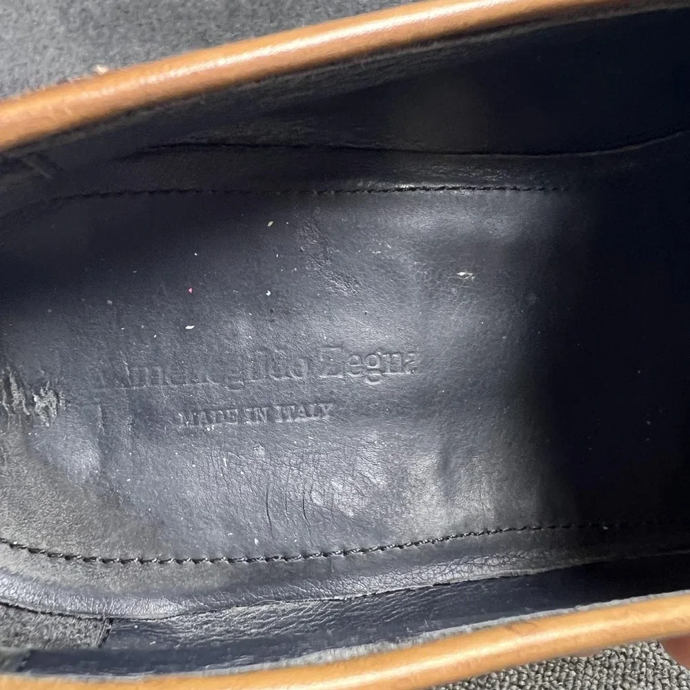 Ermenegildo Zegna Shoes Mens 10 Brown Leather Penny Loafer Dress Slip On Italy